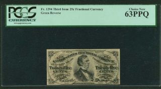 1864 - 69 25 Cents Fractional Currency Fr - 1294 Certified Pcgs " Choice - 63 - Ppq "