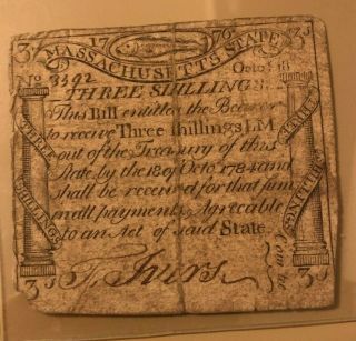 1776 Massachusetts Codfish Three - Shilling Note - Plate Engraved By Paul Revere