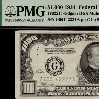 Awesome Pmg Graded 30 1934 Chicago $1000 One Thousand Dollar Bill Fr2211 142227a