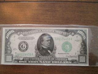 1934a $1000 One Thousand Dollar Bill Federal Reserve Note G00124458a