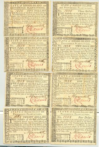 Rare Cut Half - Sheet 8 Bills Act Of July 24,  1780 Rhode Island Colonial Currency