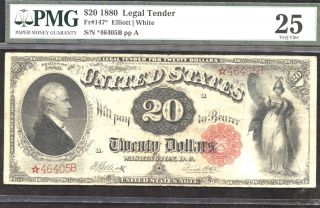 1880 Star $20 Legal Tender - Rare Fr 147 - Pmg 25 - 13 Known For This Fr But 34 Kno