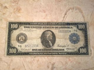 1914 $100 Federal Reserve Note Large Size Fr 1100 Burke/mcadoo Vf