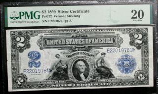 1899 $2 Silver Certificate Fr.  252 Mini Porthole Pmg 20 Very Fine