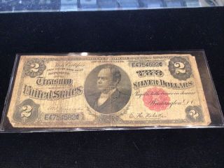 1886 Us $2 William Windom Dollar Red Seal Silver Certificate Paper Money Note