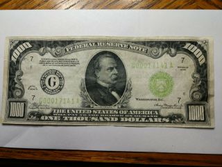 1934 Chicago $1000 One Thousand Dollar Bill Federal Reserve Note G00017141a