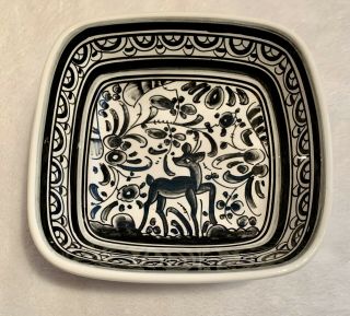 Ceramica De Coimbra Pottery Portugal 5.  75 " Square Bowl Black White Deer Euc