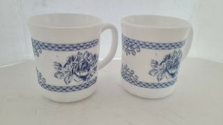 Set Of 2 Arcopal France Honorine Blue & White Coffee Tea Mugs Cups