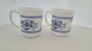 Set Of 2 Arcopal France Honorine Blue & White Coffee Tea Mugs Cups 3