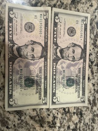 (2) 2013 Series A $5 Dollar Star Note,  Low Run,