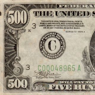 1 Day 1934a $500 Philadelphia Five Hundred Dollar Bill 1000 C00048965a