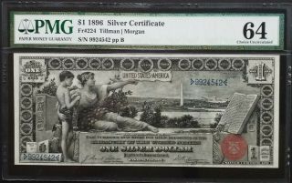 Fr 224 1896 $1 Silver Certificate《educational Note》pmg 64