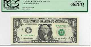 2006 Pcgs Gem 66ppq $1 Star Note Atlanta District Low Serial F00000054