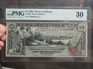 Series 1896 $1 Silver Certificate " Educational Note " Pmg 30 Fr225 Bruce/roberts