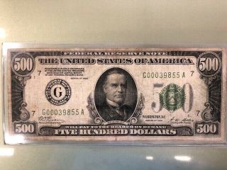 Rare 1928 $500.  Five Hundred Dollars Federal Reserve Note