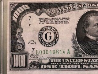 1928 $1,  000 Bill One Thousand Dollar Federal Reserve Note Chicago 4
