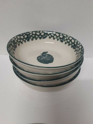 Green Spongeware Apple Cereal Bowl Folk Craft By Tienshan 6.  5 "