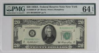 1950 A $20 Federal Reserve Star Note York Fr 2060 - B Pmg Cu 64 Epq Top Pop