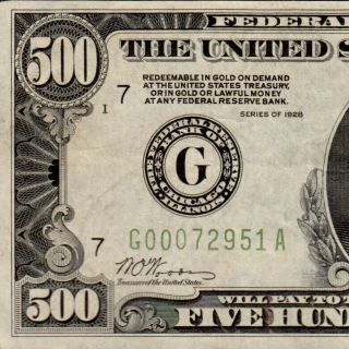 1928 Chicago $500 Five Hundred Dollar Bill Gold 1000 Fr.  2200 G72951a
