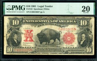 1901 $10 Bison Legal Tender Fr 122 Very Fine 20 Pmg E46616637