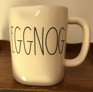 Nwt White Rae Dunn Christmas Tea Coffee Mug Cup " Eggnog " Black Ll 2019 Nos