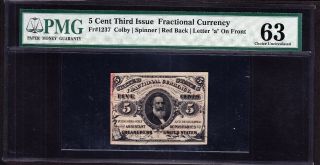 Us 5c Fractional Currency Note 3rd Issue Red Back Fr 1237 Pmg 63 Ch Cu