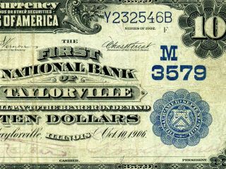 Hgr Ch 3579 1902 $10 Taylorville Illinois ( (scarce Bank))  Vf,  Grade
