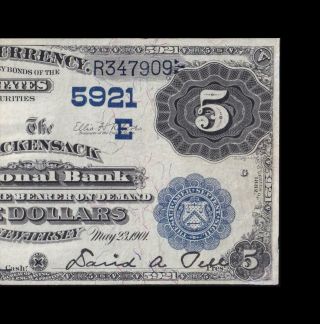 RARE 1882 $5 DATE BACK NATIONAL CURRENCY HACKENSACK,  N.  J.  STRONG VERY FINE 3