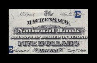 RARE 1882 $5 DATE BACK NATIONAL CURRENCY HACKENSACK,  N.  J.  STRONG VERY FINE 5