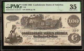 1862 $100 DOLLAR BILL CONFEDERATE STATES CURRENCY CIVIL WAR NOTE MONEY PMG 35 4