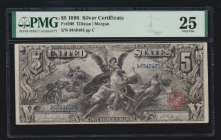 Us 1896 $5 Education Silver Certificate Fr 268 Pmg 25 Vf (403)