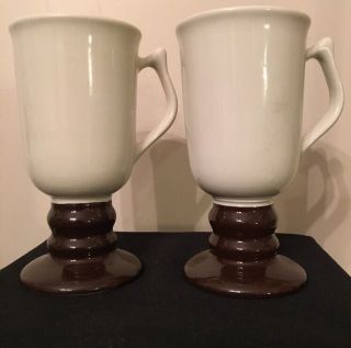 Set Of 2 Vintage Hall China Footed Irish Mugs 1273,  10 Oz.  White & Dark Brown