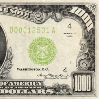 Rare Cleveland Lgs 1934 $1000 One Thousand Dollar Bill 500 Fr.  2211 - D D00012531a