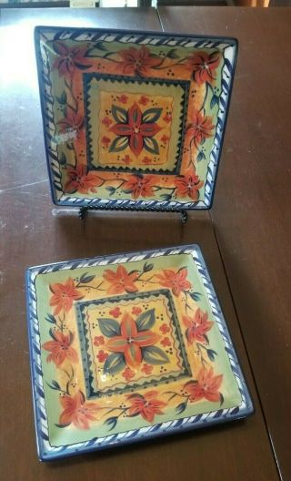 1 - 2 Tabletops Gallery “cesarita” Hand Crafted Hand Painted Square Plate 8 1/2 "