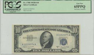 1953b $10 Silver Certificate Pcgs 65ppq Gem
