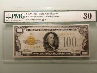 Fr.  2405 $100 1928 Gold Certificate Pmg 30 Color With No Issues
