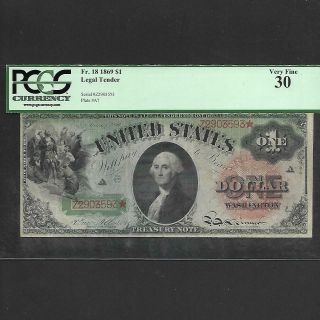 Fr 18 1869 $1 Rainbow Note Legal Tender Pcgs 30 Very Fine Ships