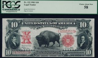 Fr.  122 1901 $10 Legal Tender Bison Pcgs 58