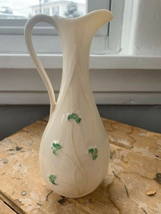 Vintage Belleek Ireland Shamrock Small Vase/pitcher 7” St.  Patrick Decor