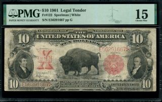 1901 $10 Bison Legal Tender Fr 122 Choice Fine 15 Pmg E56291667