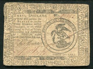 Cc - 25 February,  17 1776 $3 Three Dollars Continental Currency Note