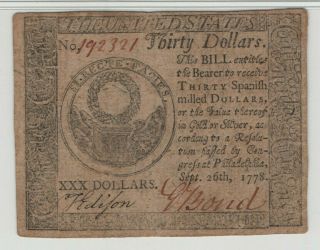 SEPTEMBER 26 1778 CONTINENTAL CURRENCY NOTE CC - 83 $30 PMG VERY FINE VF 35 (036) 3