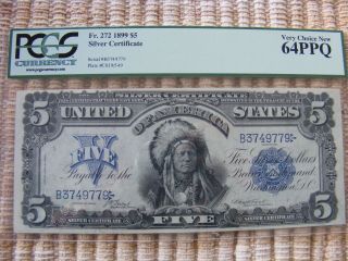 1899 $5 Silver Certificate Indian Chief Large Fr 272.  Pcgs Very Choice 64ppq