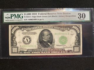 Pmg Very Fine 30 1934 Boston $1000 One Thousand Dollar Bill Fr.  2211 - A
