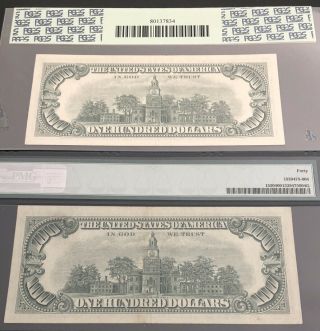 (2) - 1966 - $100 RED SEAL LEGAL TENDER NOTE in PCGS - 40PPQ - PMG - 40.  A N. 4
