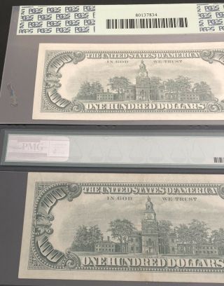 (2) - 1966 - $100 RED SEAL LEGAL TENDER NOTE in PCGS - 40PPQ - PMG - 40.  A N. 5