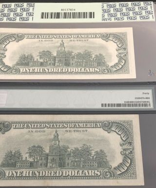 (2) - 1966 - $100 RED SEAL LEGAL TENDER NOTE in PCGS - 40PPQ - PMG - 40.  A N. 6