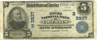 Georgia Columbus $5 Dollar Third National Bank Large Size National Currency 1902