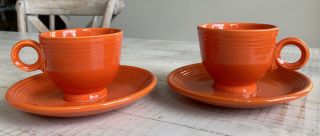 Vintage Fiestaware Radioactive Red Set Of 2 Teacups & 2 Saucers