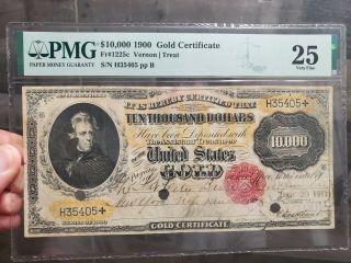 Scarcer Vernon/treat 1900 $10,  000 Gold Certificate Pmg Very Fine 25 Fr1225c